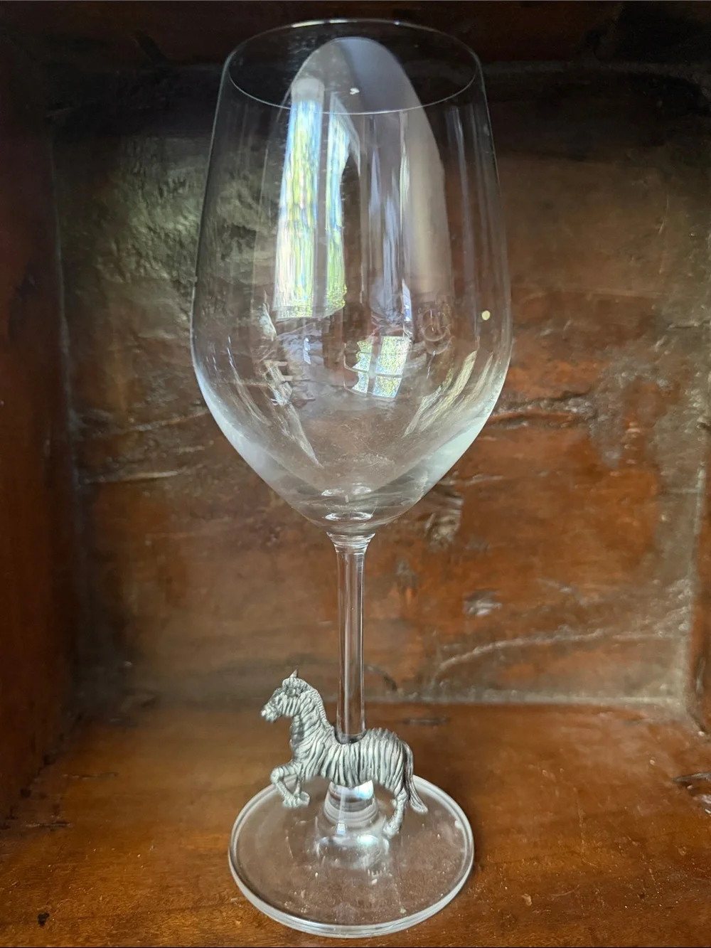 Clear Wine Glass with Decorative Zebra Accent